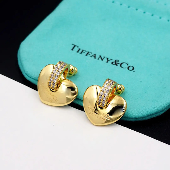 None Jewelry - Tiffany & Co. Gold Heart Hoop Diamond Stud Earrings
